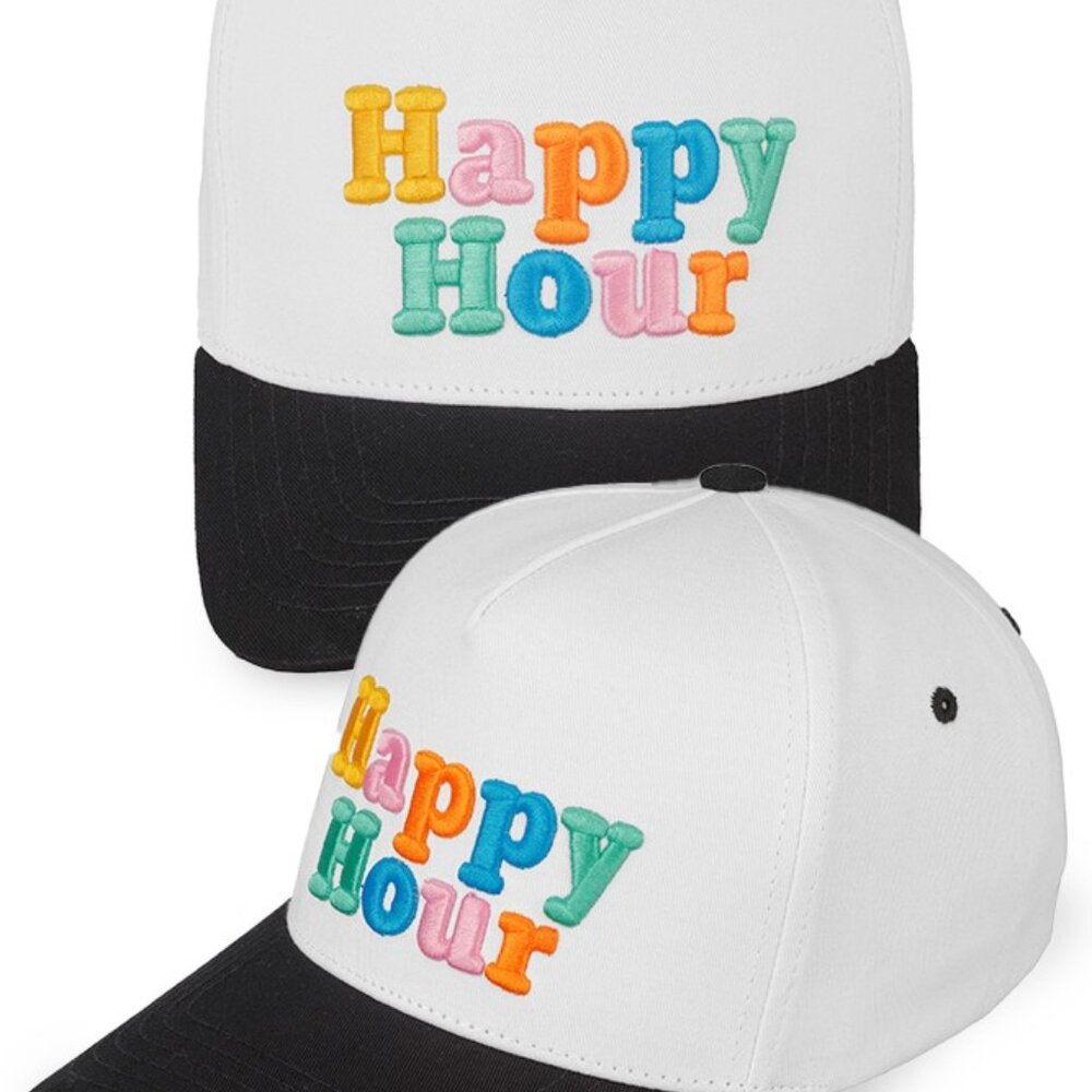Happy Hour Embroidered Baseball Trucker Cap Snapback